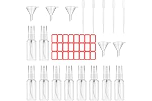 Littlegaofeithing 10 leere Sprühflaschen, 50ml Spray, Parfüm, Shampoo, etc, mit 5 Trichtern, 5 Tropfen und 1 Etikett