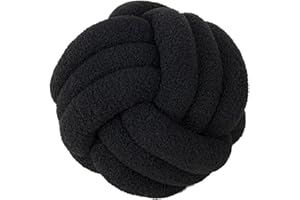Fay Bless Modern Home Decor Knot Ball Pillow - Handmade Soft Round Cushion for Bedroom, Bed, and Living Room (Black,22CM)