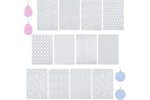 HOBBIESAY Lot de 12 tapis d'estampage en polymère plaques de texture pâte à modeler DIY tapis de texture transparent pour boucles d'oreilles fabrication de bijoux accessoires de bricolage artisanat
