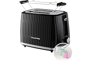 Russell Hobbs Grille-pain 2 fentes larges (6 niveaux de brunissage, surélévation, dégivrage, réchauffe-viennoiseries, arrêt automatique, ramasse-miettes amovible, design texturé noir) Eden 27371-56