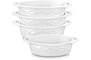 MALACASA, Série BAKE, 4 Pcs Plats à Four Ovale, Petit Plat à Four blanc, 18 x 10 x 4.5cm 310ml, Mini Assiette pour Four Porcelaine Motif de Vigne pour 4 Personnes