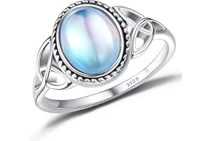 Adramata 925 Argent Sterling Bague pour Femme Argent Pierre de Lune Bague Femme Gemstone Bague d'Humeur Pierre Naturelle Gemstone Solitaire Ovale Pierre de Lune Bague en Argent pour Femme