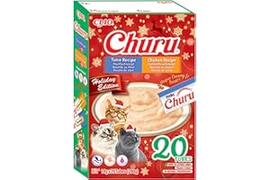 INABA Ciao - Holiday Box Dashi Delights - 10 Churu au Poulet - 10 Churu au Thon - Riche en protéines - Nourriture pour Chat - Topping - Ingrédients naturels - Délicieux et Sain - Pâtée pour Chat