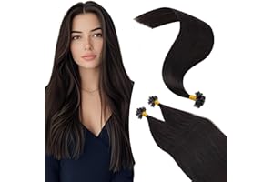 Elailite Extension Cheratina Capelli Veri 1 Grammo 100 Ciocche Remy Human Hair Neri Naturali [Effetto Super Invisibile] 100g (40cm, 1B Nero Naturale)