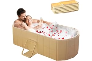 JAOGAUS 1.5M Vasca da Bagno Doppia Pieghevole - Vasca Portatile per Adulti, Senza Installazione, Ideale per SPA Domestica/Coppie, con Cuscini e Kit di Scarico (150×55×50cm)