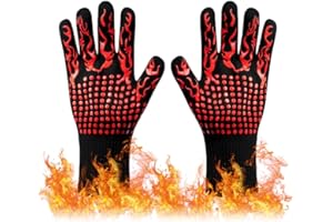 BASUIT Oven Gloves Extreme Heat Resistant Hand Protection Grill Gloves Non-Slip Silicone Barbecue Gloves 800℃/ 1472℉ Fit for Kitchen Cooking Baking Welding Cutting Waterproof Fireproof Oil Resistant(Red)