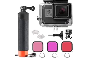 FitStill Carcasa subacuática impermeable de 60 m con 3 filtros de buceo y mango flotante, adecuada para Go Pro Hero 7/6/5/2018, juego de buceo negro