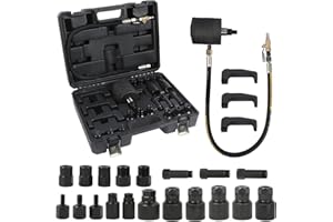 KAISAL 24PCS Pneumatic Diesel Injector Puller Set, 5-8 Bar Air Vibration fuel Injector Removal Tool with 19pcs Adaptors, UK& EU Connectors