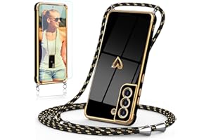 Togestar Mobile Phone Chain Case for Samsung Galaxy S21 Plus, Mobile Phone Case with Strap and Screen Protector, Camera Protection, Heart Love Design, 360 Degree Shockproof Protective Case, Silicone