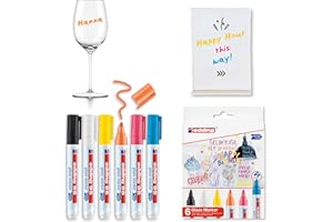 edding 95 marcador para cristal - multicolor - 6 rotuladores borrable para vidrio - punta redondeada 1,5-3 mm - para escribir y marcar en ventanas y pizarras de cristal - borrado en seco