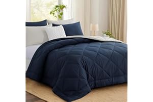 Aisbo Coverless Duvet Double 10.5 Tog - 200x 200cm, Navy Blue Cosy and Lightweight Quilt, Reversible Comforter with 2 Pillowcases, Navy/Beige