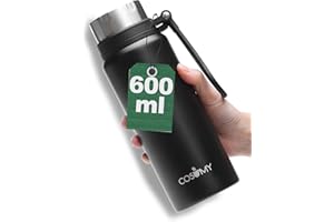 Cosumy Botella Termica para Llevar Negra - Acero inoxidable - 600 ml - Mantiene el Liquido Caliente - Termo para Cafe