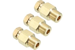 PATIKIL Raccordo per Tubo in Ottone 6mm Tube OD 1/8 Filettatura Maschio BSP, 3pz Connettore a Compressione per Tubo Accoppiamento Dritto Adattatore, Tono Oro
