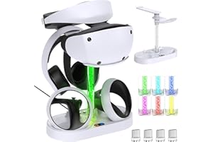 Charging Station for PSVR2 Controller, FYOUNG LED Charging Dock Stand for Playstation VR2 with Magnetic Charging Connector for PS VR2, PSVR headset Display Stand Base with Charger Cable-White