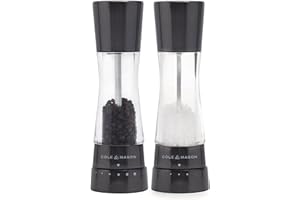 Cole & Mason H59428G Derwent Gunmetal Moulins Sel et Poivre, Broyeur de Sel et Poivre Réglable, Inox/Acrylique, 190mm, Coffret Cadeau, Comprend 2 x Moulins
