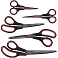 KUONIIY Scissors Ultra Sharp Blades Soft Comfort-Grip Handles Multi-Purpose Scissors Set of 5, BlackRed