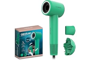 Cecotec Secador de Pelo Compacto y Ligero DryNova Green Leaf. 1600W, 110000RPM, Motor Brushless, Difusor y Concentrador, Generador de Iones, Silencioso y Duradero, 4 Ajustes de Temperatura