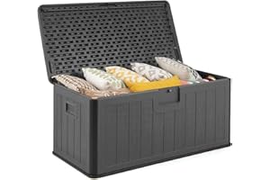 RELAX4LIFE Baule Cassapanca da Esterno 378 L cper Esterni da 378 L, in Resina per Interni ed Esterni con Coperchio Bloccabile, Impermeabile per,Attrezzi, Accessori per Piscina (GRIGIO)