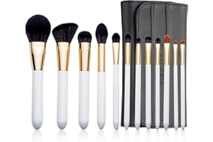 Profesjonalny zestaw pędzli do makijażu naturalnych czarnych kozich włosów firmy Luxury ENZO KEN, bardzo miękkie pędzle do oczu z prawdziwych włosów, zestawy pędzli do cieni do powiek Luxe White z walizką podróżną, 12 sztuk złotych kosmetyków podstawowych i zestawy – duże grube organiczne pędzle do konturowania z torbą