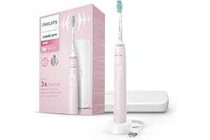 Philips Sonicare Série 3100 Brosse à dents électrique sonique avec capteur de pression intégré, étui de transport, Rose pastel (modèle HX3673/11)