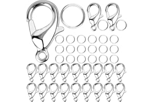 RUOXIXI 200 pezzi Gancetti per Braccialetti,Chiusura per Collane,Chiusure Braccialetti,400 pezzi Anellini Aperti,Chiusura A Moschettone, per Portachiavi Fai da Te (Argento)