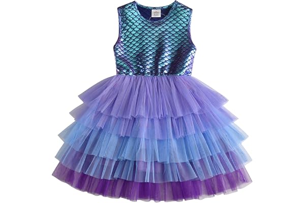 VIKITA Robe de Fille Sirène Princesse Éclat de Couleur Tulle Tutu Vêtements Enfant