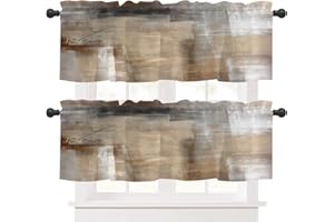 AUSING Tenda corta da cucina, colore giallo, set da 2 pezzi, 137 × 45 cm, arte astratta, tenda a pannello, filtro della luce