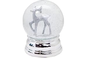 SCHNEEKUGELHAUS 20135 Schneekugel Hirsch silber mit Silber-Sockel groß geschwungen 100mm Durchmesser