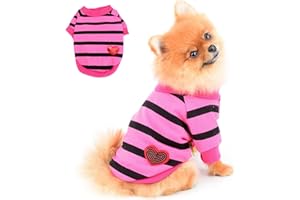PAIDEFUL Chemises à Rayures pour Chiens de Petite Taille Chats Gilet avec Cœur Rouge t-Shirts pour Animal de Compagnie Débardeurs Respirants Chiot Chihuahua Yorkie Vêtements été Extérieur Rose XS
