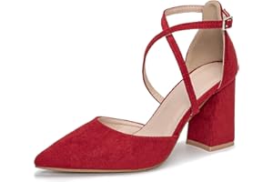 RIMHOLD Women's Court Shoes Block Heels Pointed Toe Sandals Ankle Strap Pumps Platform Shoes Ladies Suede Pump Chunky Heels