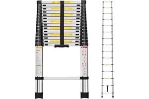 Panana Telescopic Ladder, 4.4m/ 14.4ft Stainless Steel Extension Ladder, Collapsible Portable Loft Ladder with Non-Slip Feet, Adjustable Height Step Ladder for Home Outdoor Use