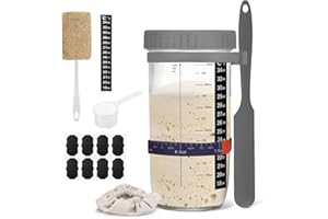 VEHOUKLI Kit De Démarrage Au Levain 750Ml,Pot De Levain,Avec Ruban De Marquage,Papier De Thermomètre,Grattoir En Silicone,Démarreur De Levain Pour La Cuisson Du Pain