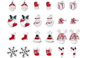 CASSIECA 12Pairs Stainless Steel Christmas Tiny Stud Earring for Women Girls Kids Earring Cute Festive Holiday Santa Snowflake Snowman Candy Cane Set Gift Piercing Ear