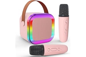 Jsdoin Karaoke Machine 2 Microphones, Portable Karaoke Machine with LED Light, Birthday Presents Microphone for Kids Families Birthday Party Gifts (Pink)