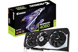 GIGABYTE Carte Graphique NVIDIA GeForce RTX 4060 AORUS Elite - 8 Go GDDR6, 128 Bits, PCI-E 4.0, Core Clock 2640 MHz, 2 x DP 1.4, 2 x HDMI 2.1a, NVIDIA DLSS 3 - GV-N4060AORUS E-8GD