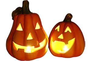 khevga Zucca Deco Ceramica: Lanterna Autunno Set di 2 Decorazione di Halloween Illuminata con LED