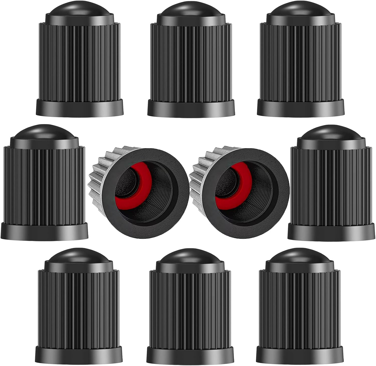TCPENG 10PCS Tyre Valve Caps, with O Seal Ring, Universal Stem Dust Covers for SUV, Cars, Bike, Motorcycles, Trucks, Heavy-Duty, Airtight Seal, Screw-On, Easy to Operation (10 Pack Black)