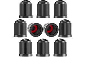 TCPENG 10PCS Tyre Valve Caps, with O Seal Ring, Universal Stem Dust Covers for SUV, Cars, Bike, Motorcycles, Trucks, Heavy-Duty, Airtight Seal, Screw-On, Easy to Operation (10 Pack Black)