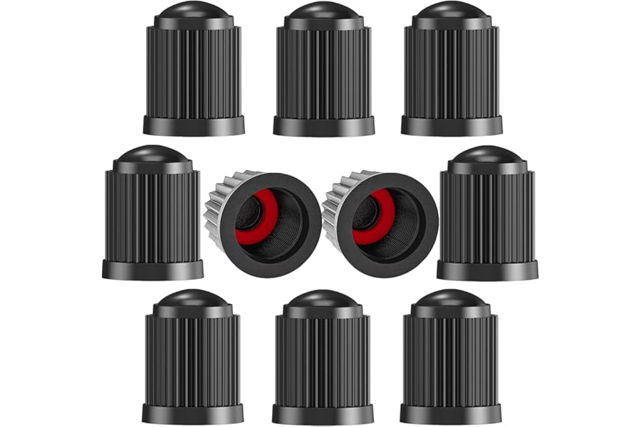 TCPENG 10PCS Tyre Valve Caps, with O Seal Ring, Universal Stem Dust Covers for SUV, Cars, Bike, Motorcycles, Trucks, Heavy-Duty, Airtight Seal, Screw-On, Easy to Operation (10 Pack Black)