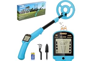 OMMO Metal Detector per Bambini, Stelo Regolabile da 70-96 cm, Metal Detector Leggero per Bambini con Bobina Impermeabile da 6", Gold Detector per Principianti, Pala, Rastrello, Azzurro