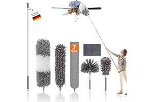 DYDHRER 7 Pièces Plumeau Telescopique,Tete de Loup Longueur Maximale 25-256cm,Plumeau Lavable Microfibre,Plumeau Poussiere Telescopique pour Plafonds,Ventilateur de Plafond,Toile d'araignée,Meubles,Stores