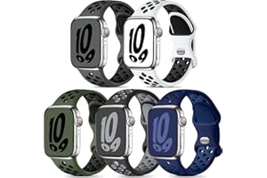Dirrelo 5 Stück Sportarmband Kompatibel mit Apple Watch Armband 44mm 49mm 45mm 42mm, Weich Atmungsaktiv Silikonarmband für iWatch Series 9/8/Ultra/Ultra 2/7/SE/6/5/4/3/2/1, Dunkle Farbe E, L