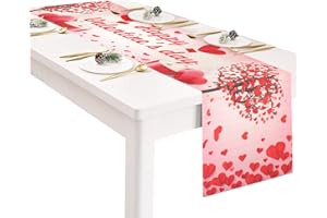 Vspek Valentine's Day Table Runner, Linen Love Table Runner Seasonal Anniversary Table Runner, Long Seasonal Holiday Kitchen Dining Table Decoration for Indoor Outdoor Home Party
