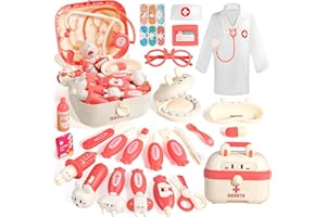 YOPTOTE Arztkoffer Kinder ab 3 Jahre - Doktorkoffer Kinder mit Arztkittel Kinder Stethoskop Thermometer Zahnarzt Spielzeug Kinder Rollenspiel Kinderarztkoffer Geschenk Mädchen 3 Jahre Spielzeug