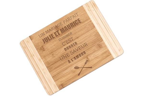 Maverton Planche à découper personnalisée - 35 x 25 cm Planche en bambou pour couples - Pour amateurs de cuisine - Accessoire pour mariage - Plateau Service pour anniversaire - MARIAGE