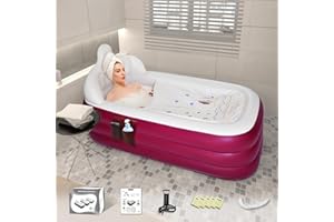 Nevife Inflatable Blow Up Bathtub with Comfortable Bath Base,faltbare/portable freistehende Badewanne für Erwachsenen-Spa, ideal für heiße Bäder/Eisbäder 160x90x50cm(burgunderrot）
