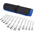 SORAKO Ratchet Spanner Set 12pcs, Flexible Combination Wrench 8-19 mm, Flex-Head Spanner Sets Combination Spanner in Roll Bag for Car Repairing, Industrial Maintenance