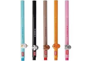 ENOLE Legami Gelschreiber-Set – Set mit 5 Gelstiften mit dekorativem Tier, kein Rollen, abnehmbares und rekombinierbares Tier, 0,5 mm Spitze