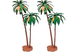 AC - Pack de 2 Palmeras Dobles Decorativas 23 cm, Resina, árbol Artificial en Miniatura para Crear escenarios Decorativos, Mesa, estantería, repisa, decoración del hogar