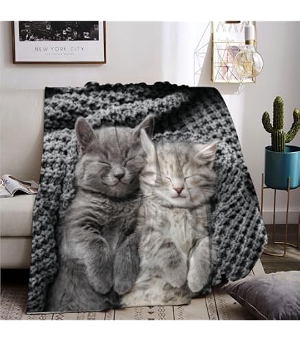Highdi 3D Gattino Coperta di Morbida Pile, Calda e Accogliente Plaid